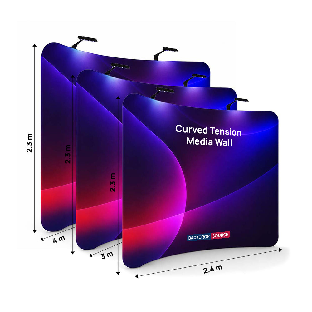 Kit Parete Grafica Curva in Tessuto Premium con Faretti a Morsetto