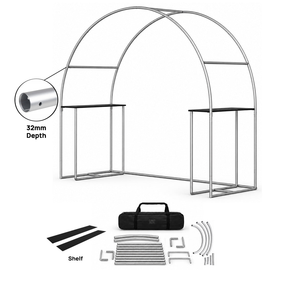 Stand fieristico ad arco tondo con mensola