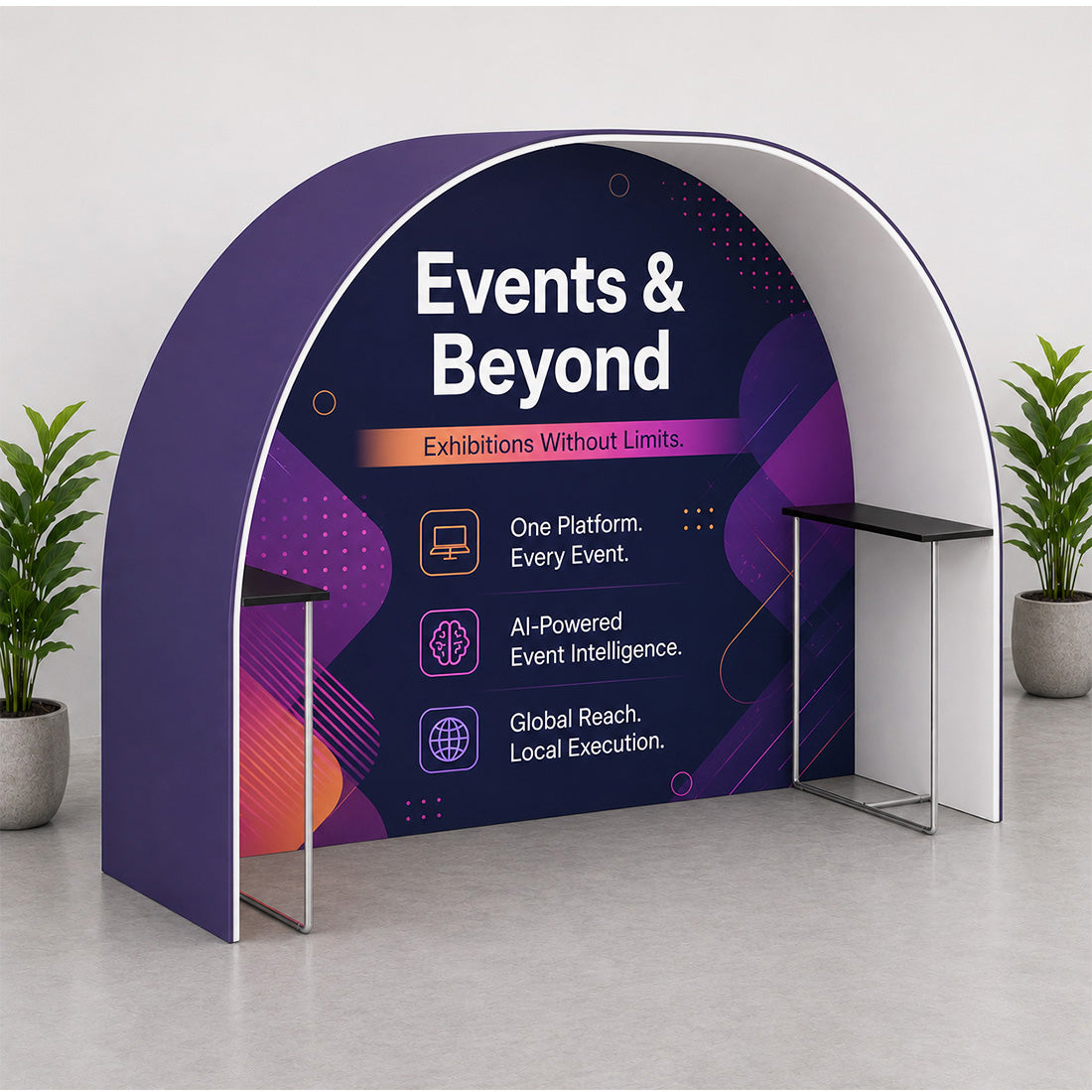 Stand fieristico ad arco tondo con mensola