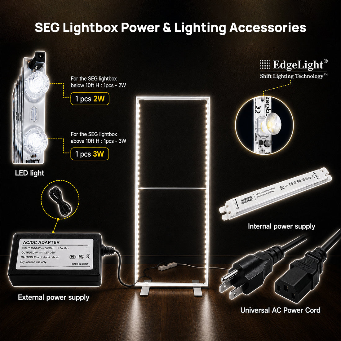 Espositore luminoso a LED in tessuto senza profilo SEG - 0,85m L x 2m A