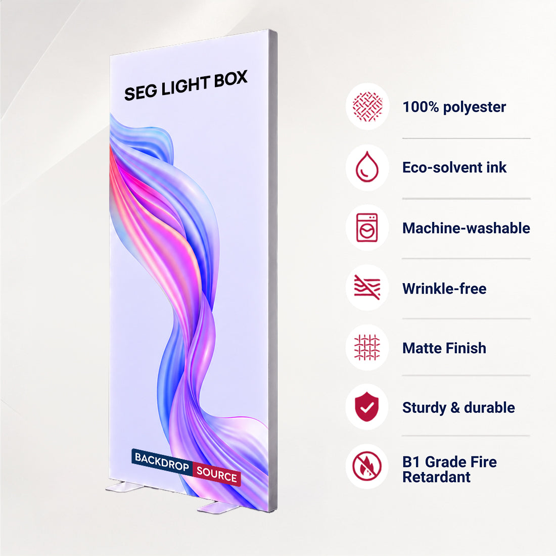 Espositore luminoso a LED in tessuto senza profilo SEG - 0,85m L x 2m A