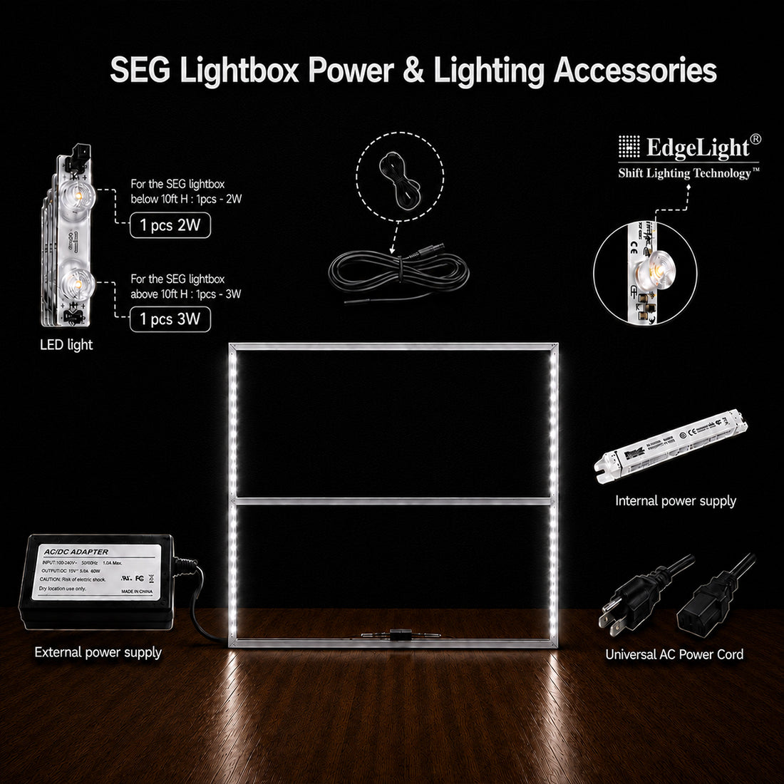 Espositore luminoso a LED in tessuto senza cornice SEG - 2,5 m L x 2,5 m H