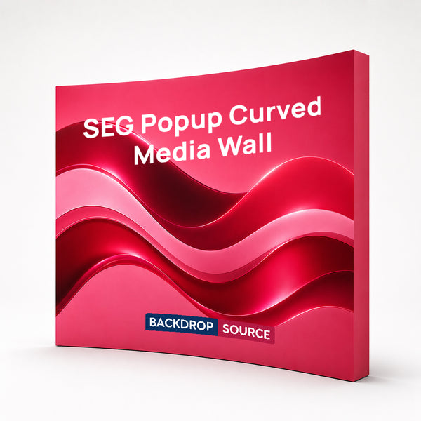 Pop-up curvo con profilo in silicone per grafica in tessuto
