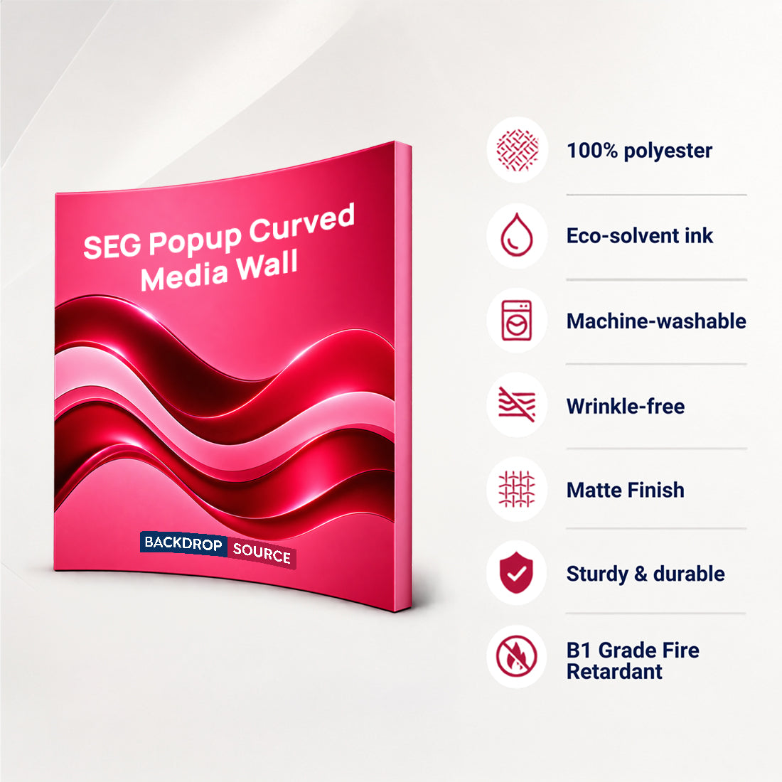 Pop-up curvo con profilo in silicone per grafica in tessuto