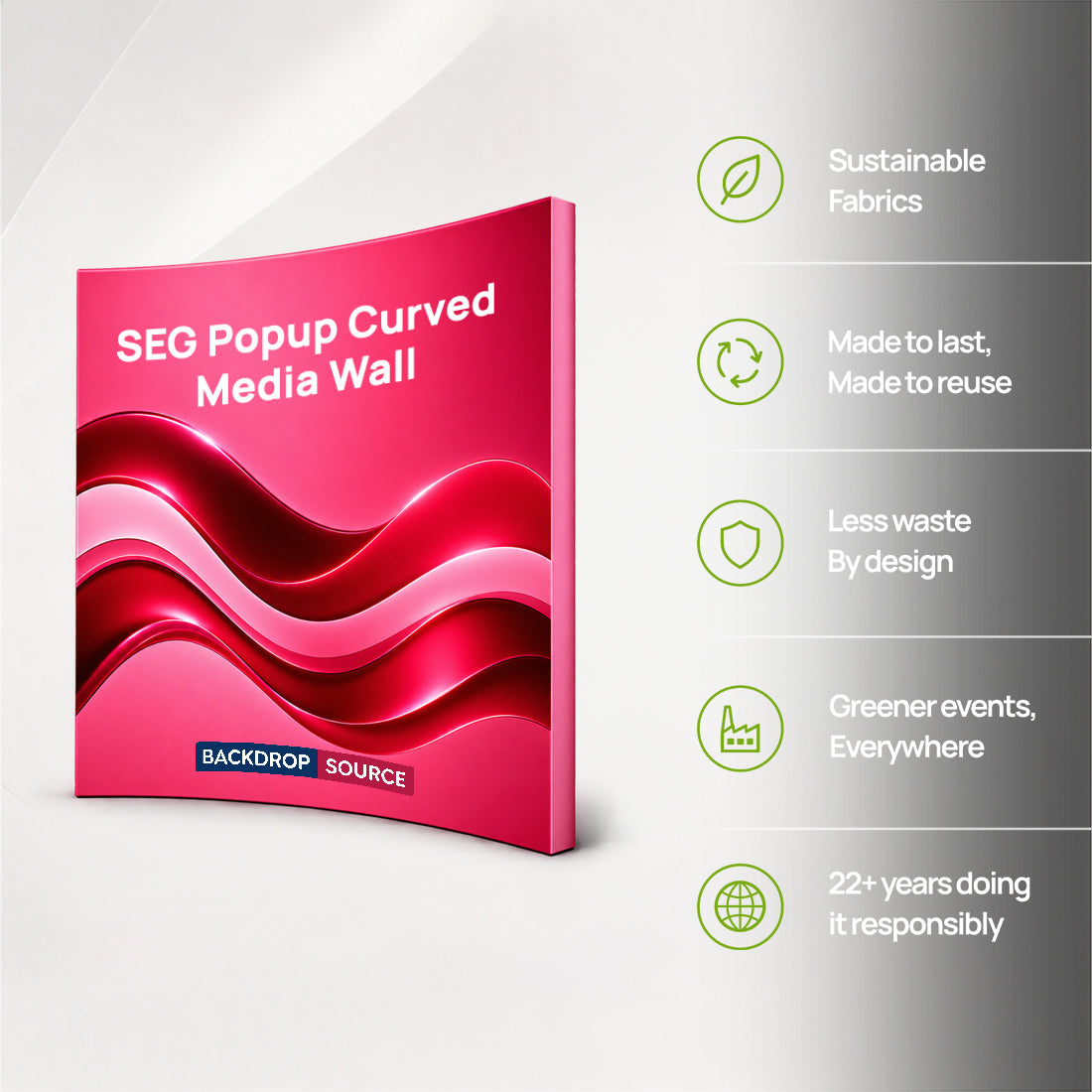 Pop-up curvo con profilo in silicone per grafica in tessuto