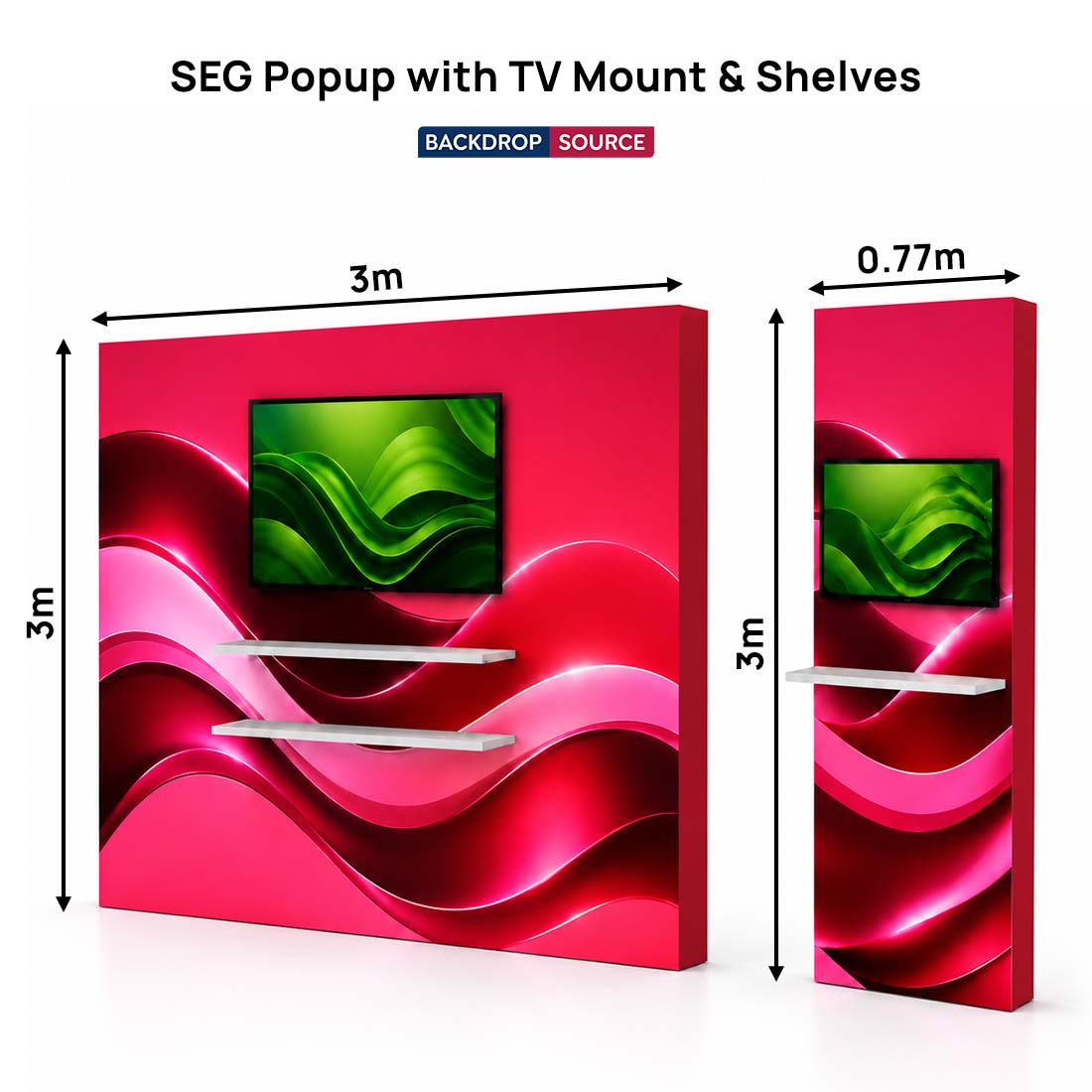 Espositore pop-up SEG con supporto TV e ripiani esterni