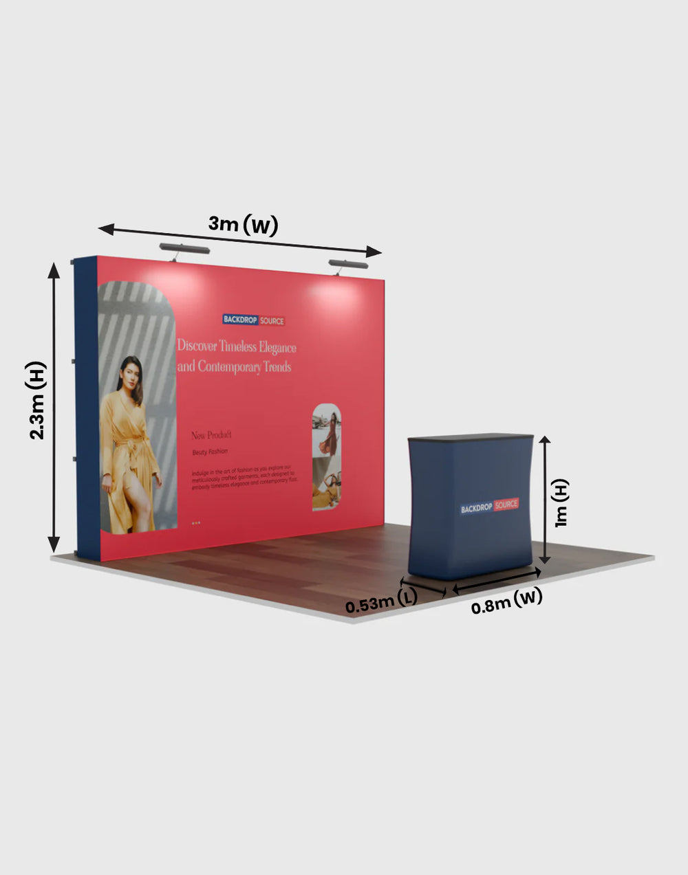 Kit espositivo 3 in 1 Popup Exhibit Pro dritto da 3 m x 3 m con luci Illume