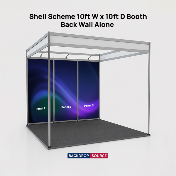 Gráficos de exhibición de esquema de concha para stand de 10 pies de ancho x 10 pies de profundidad