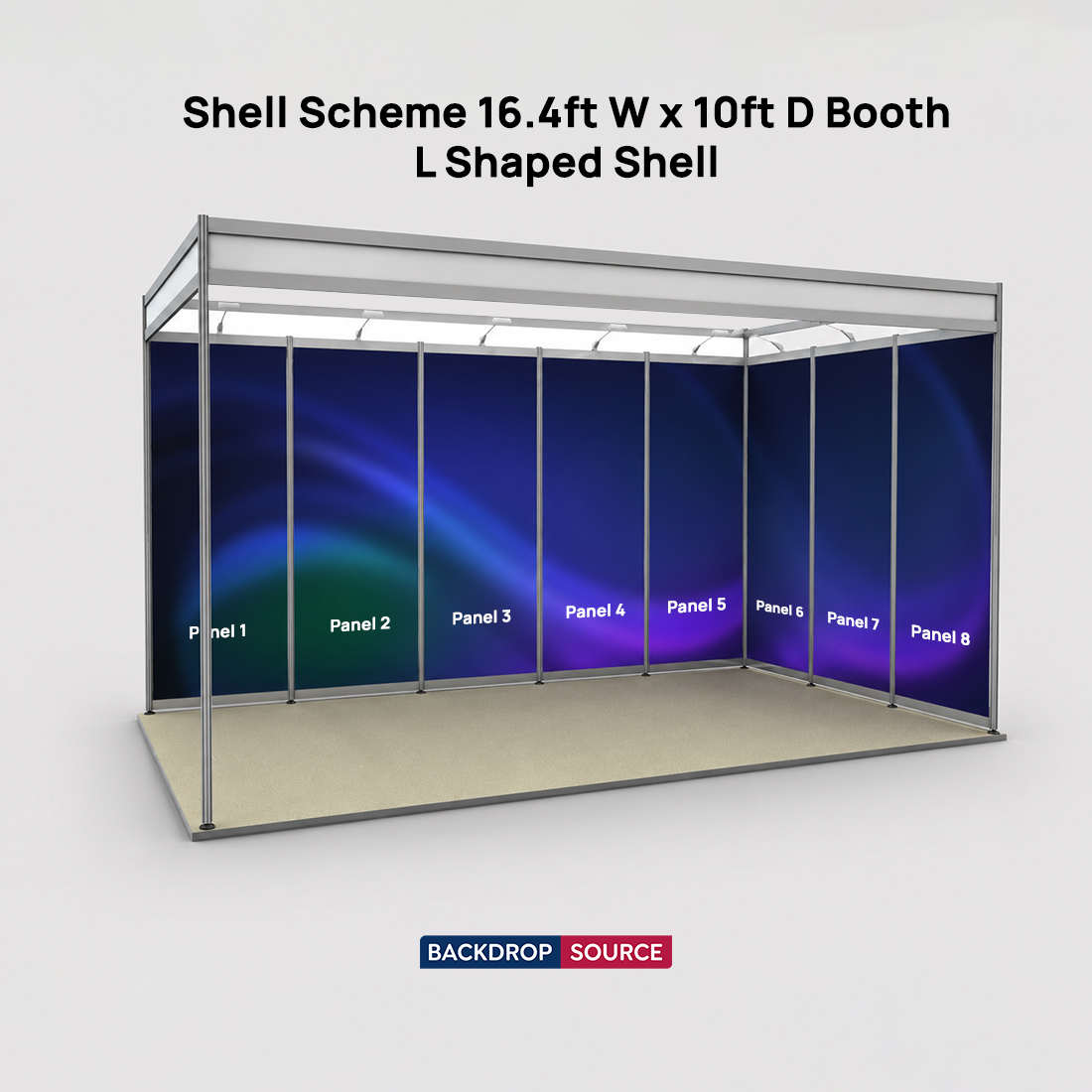 Gráficos de exhibición de esquema de concha para stand de 16,4 pies de ancho x 10 pies de profundidad