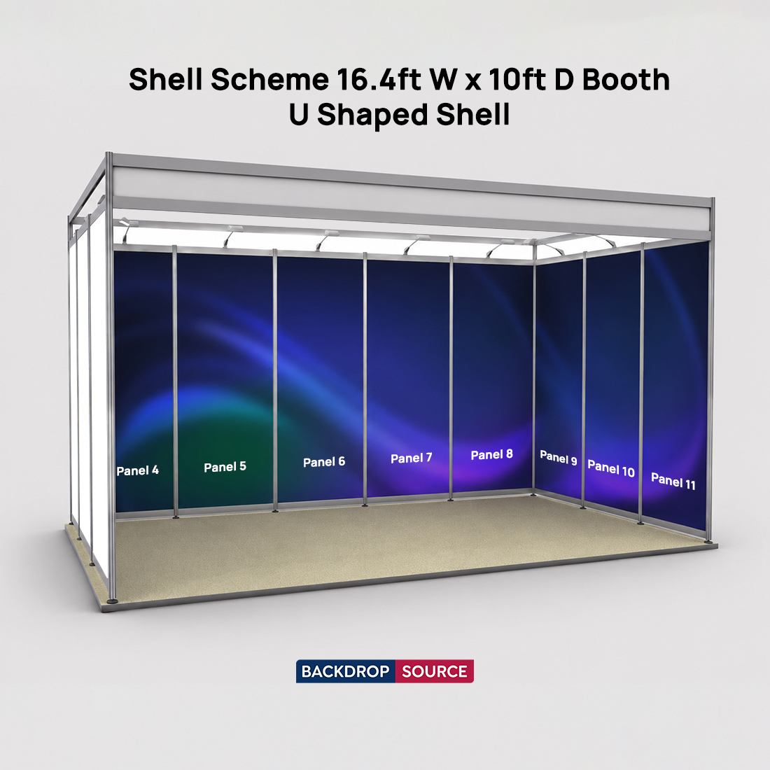 Gráficos de exhibición de esquema de concha para stand de 16,4 pies de ancho x 10 pies de profundidad