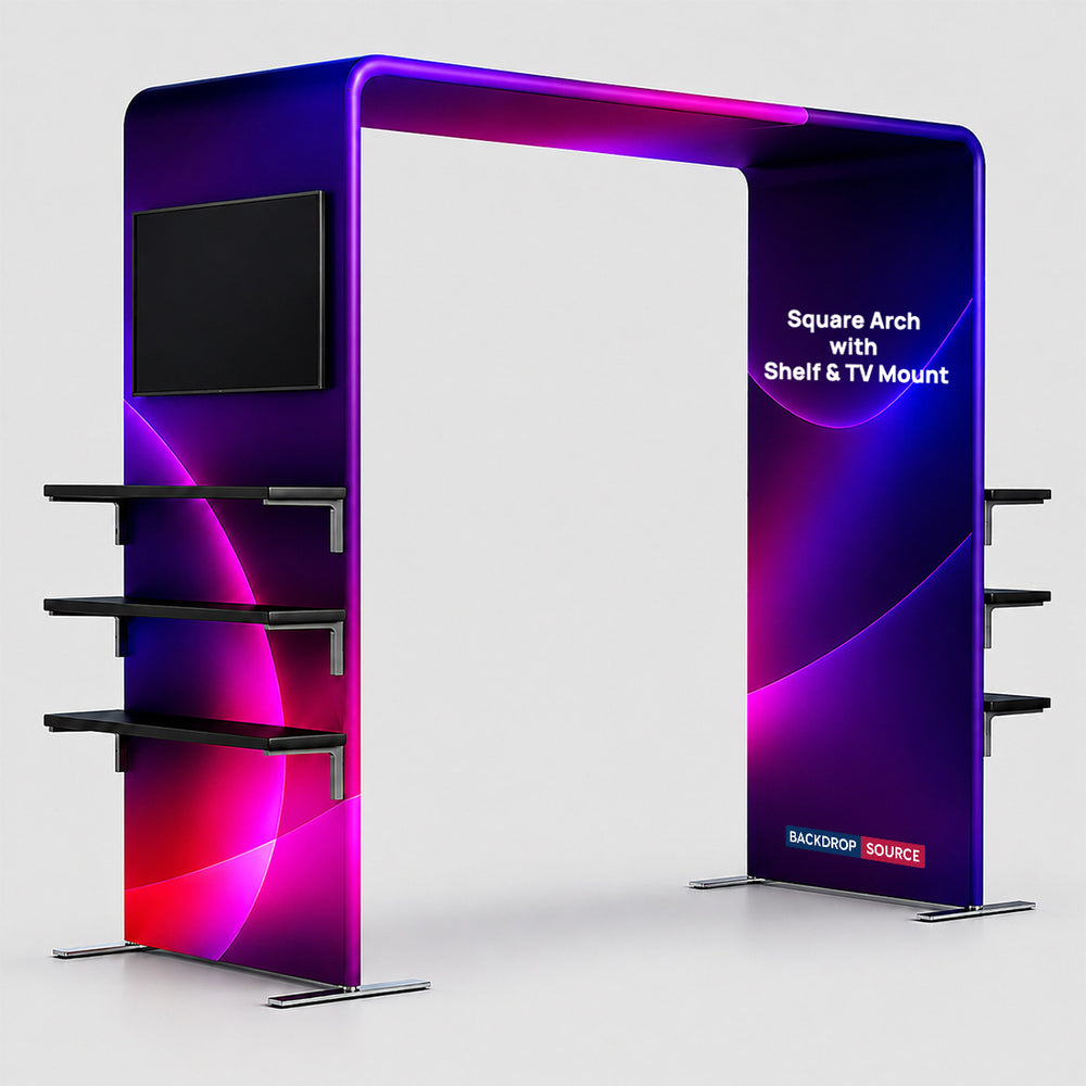 Espositore ad Arco Quadrato in Tessuto con Mensola e Supporto TV