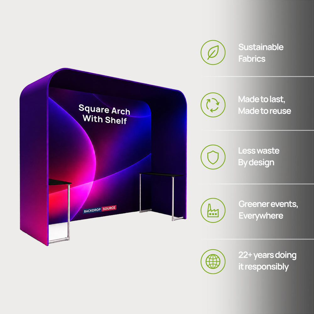 Square Arch Fabric Trade Show Booth with Built-In Shelf