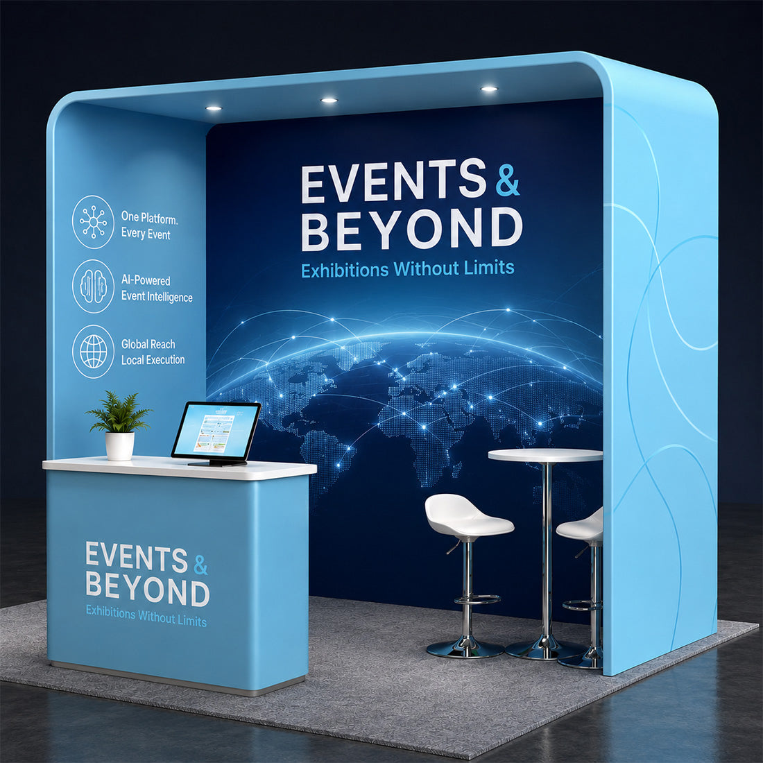 Square Arch Fabric Trade Show Booth with Built-In Shelf