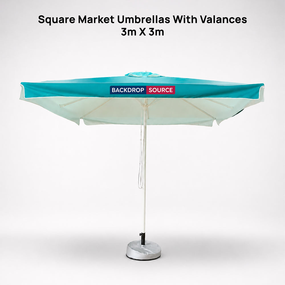 Square Market Umbrellas With Valances  – 3m x 3m