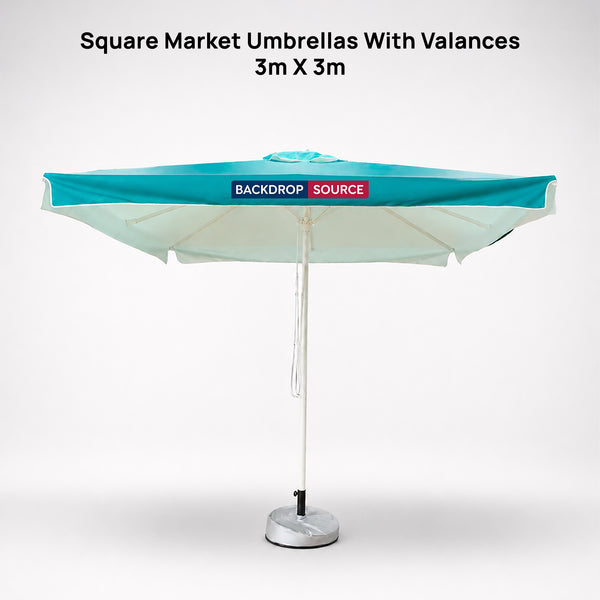 Square Market Umbrellas With Valances  – 3m x 3m