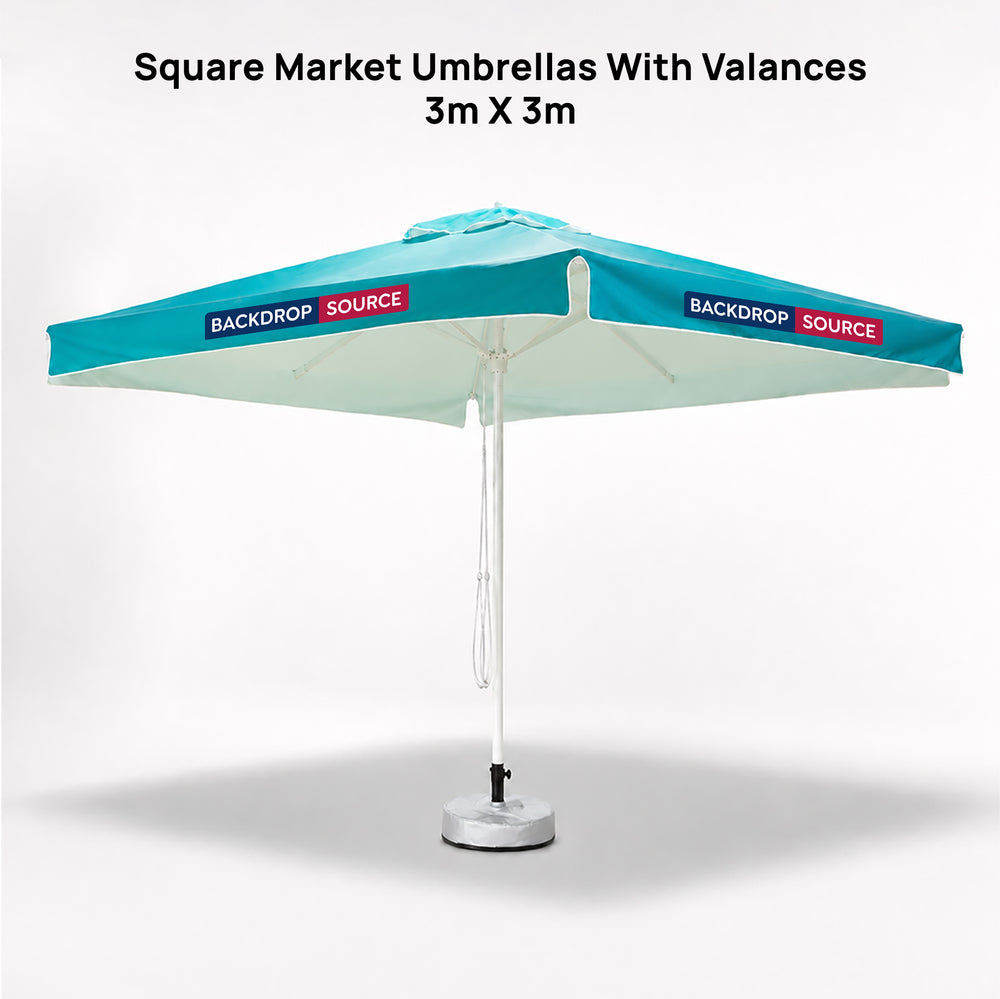 Square Market Umbrellas With Valances  – 3m x 3m