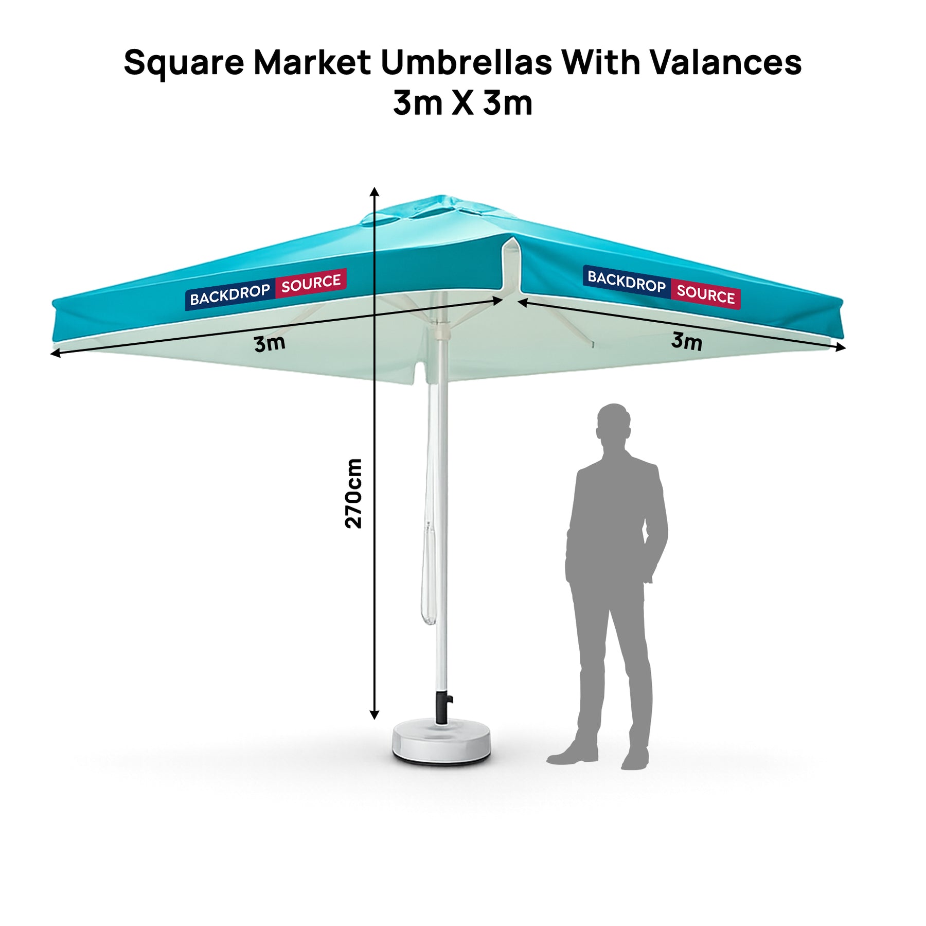 Square Market Umbrellas With Valances  – 3m x 3m