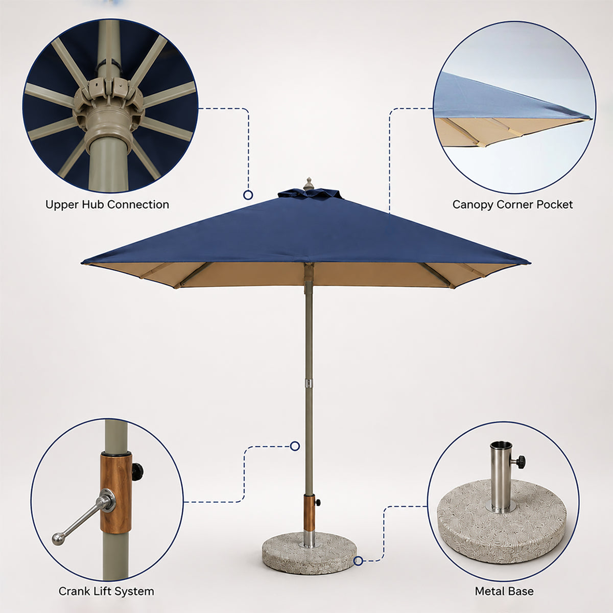 Ombrellone quadrato da patio – 2m x 2m