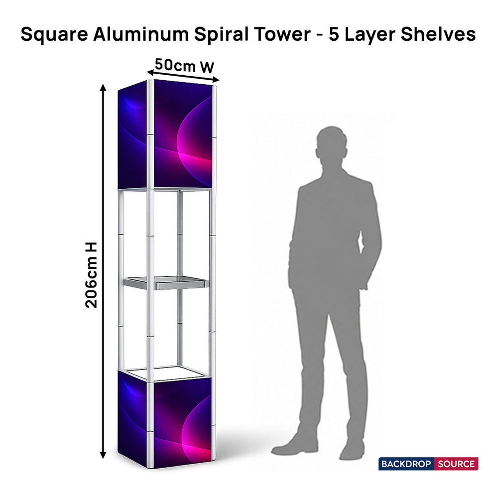 Espositore a torre a spirale in alluminio portatile quadrato - Ripiani a 5 livelli