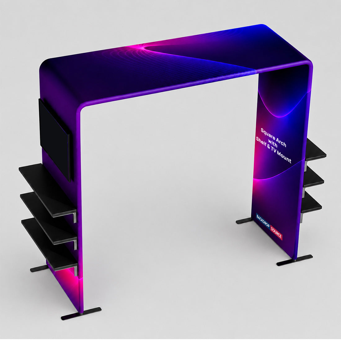 Vitrina de arco cuadrado con estante y soporte para TV
