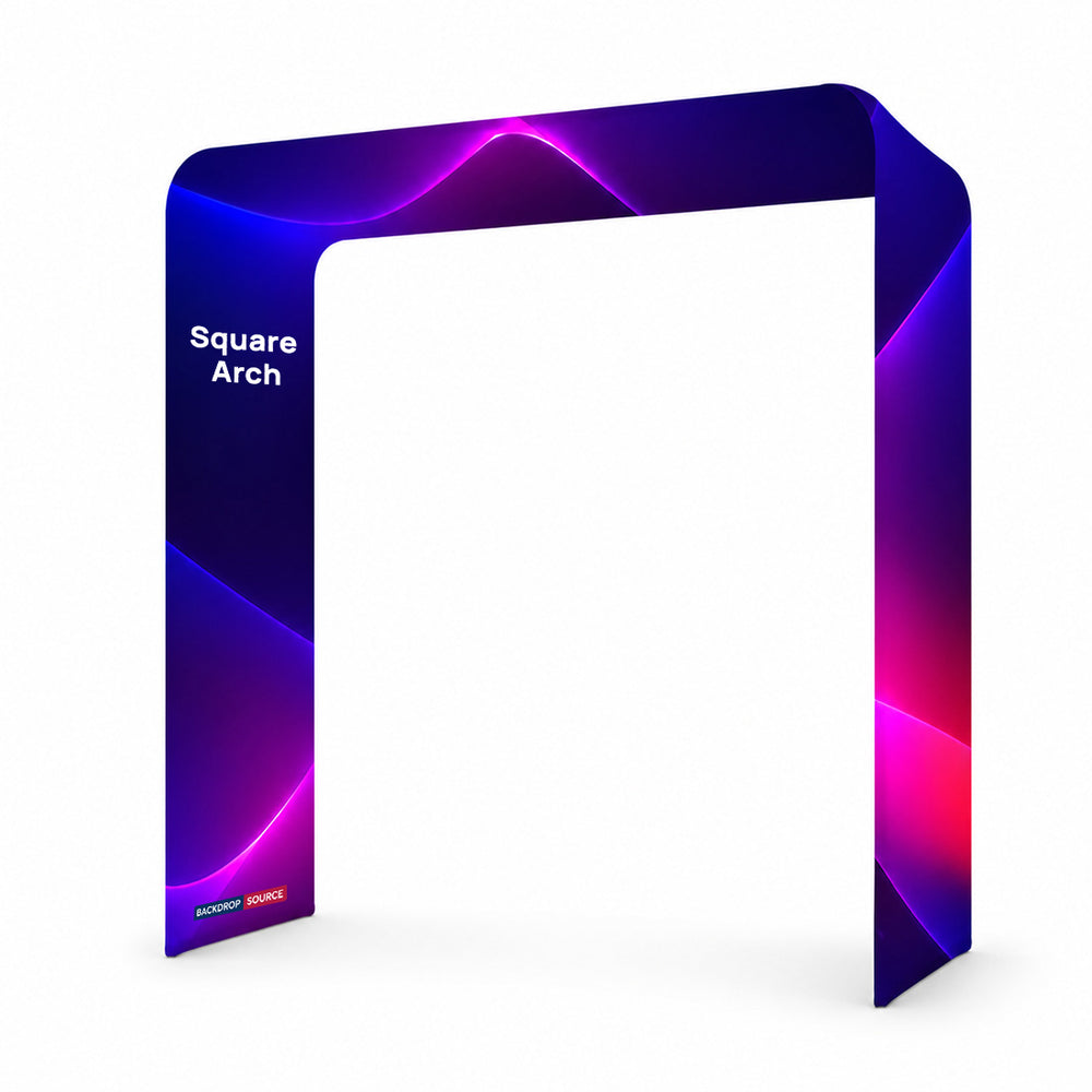 Arco espositivo in tessuto teso di forma quadrata
