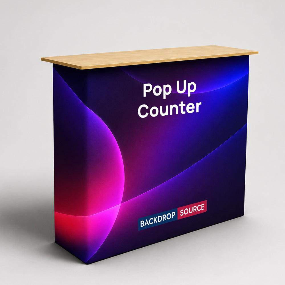 Banco espositivo pop-up in tessuto da tavolo (per esposizioni su podio e stand)