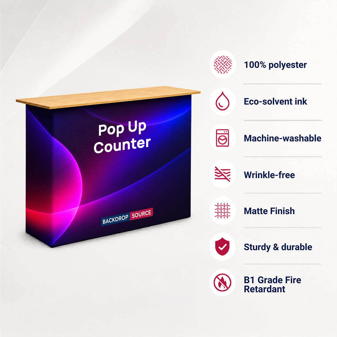 Banco espositivo pop-up in tessuto da tavolo (per esposizioni su podio e stand)