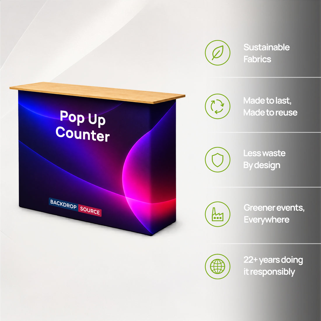 Banco espositivo pop-up in tessuto da tavolo (per esposizioni su podio e stand)