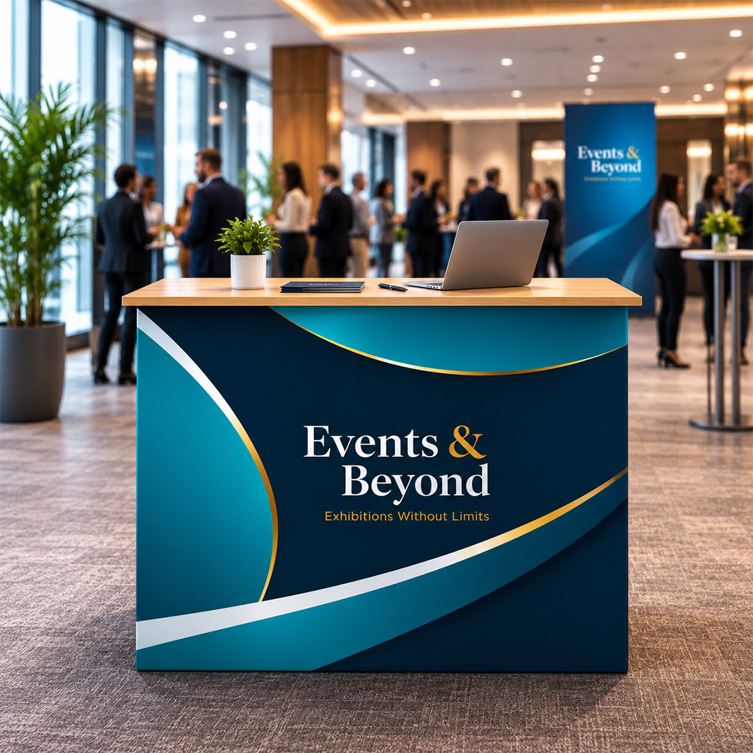 Banco espositivo pop-up in tessuto da tavolo (per esposizioni su podio e stand)