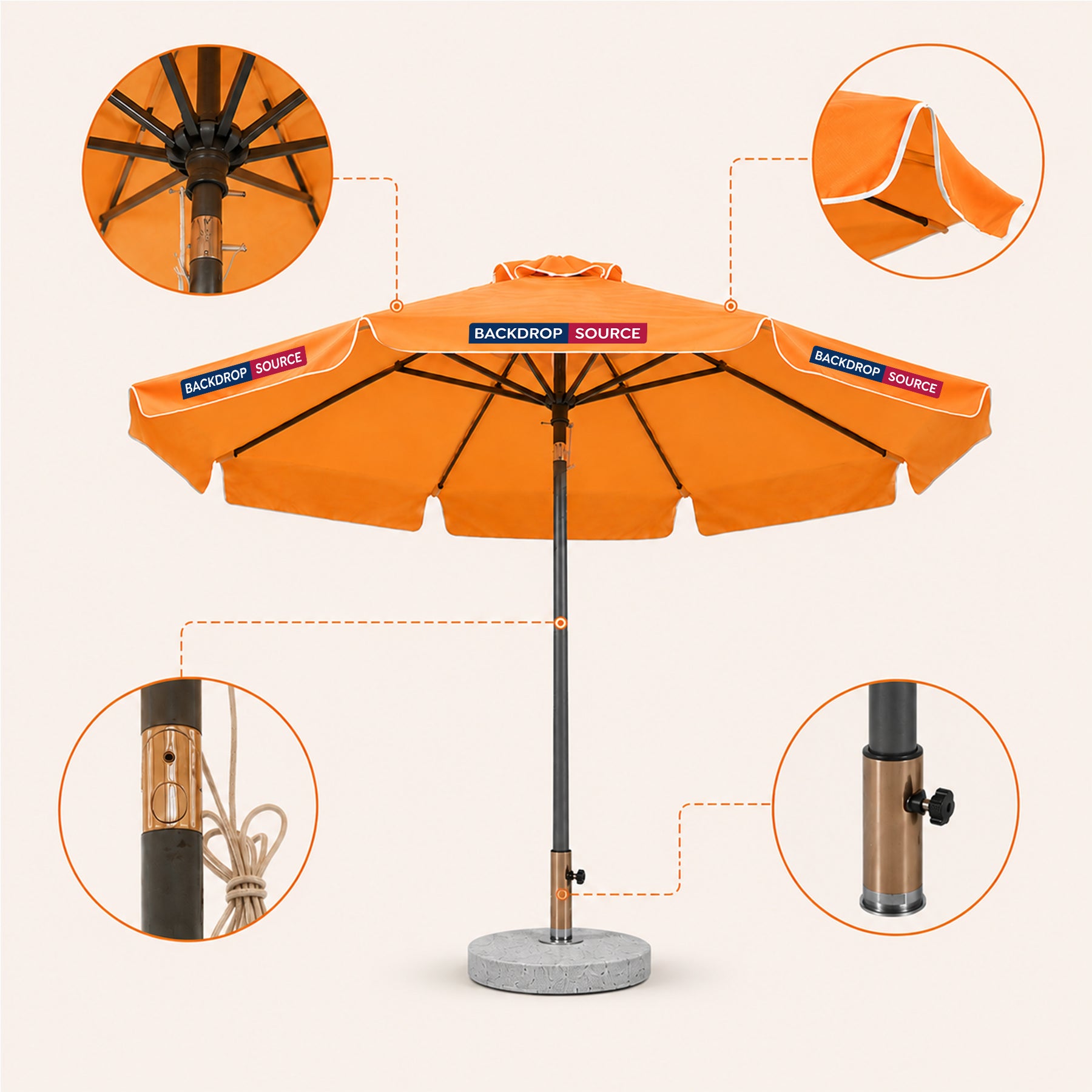 Ombrelloni da patio inclinabili con volant – 2,7m x 2,7m