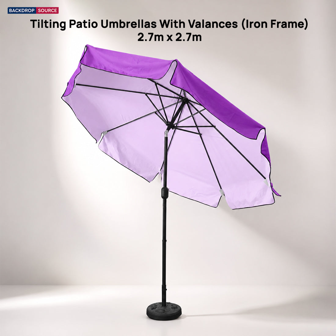 Tilting Patio Umbrellas With Valances (Iron Frame) – 2.7m x 2.7m