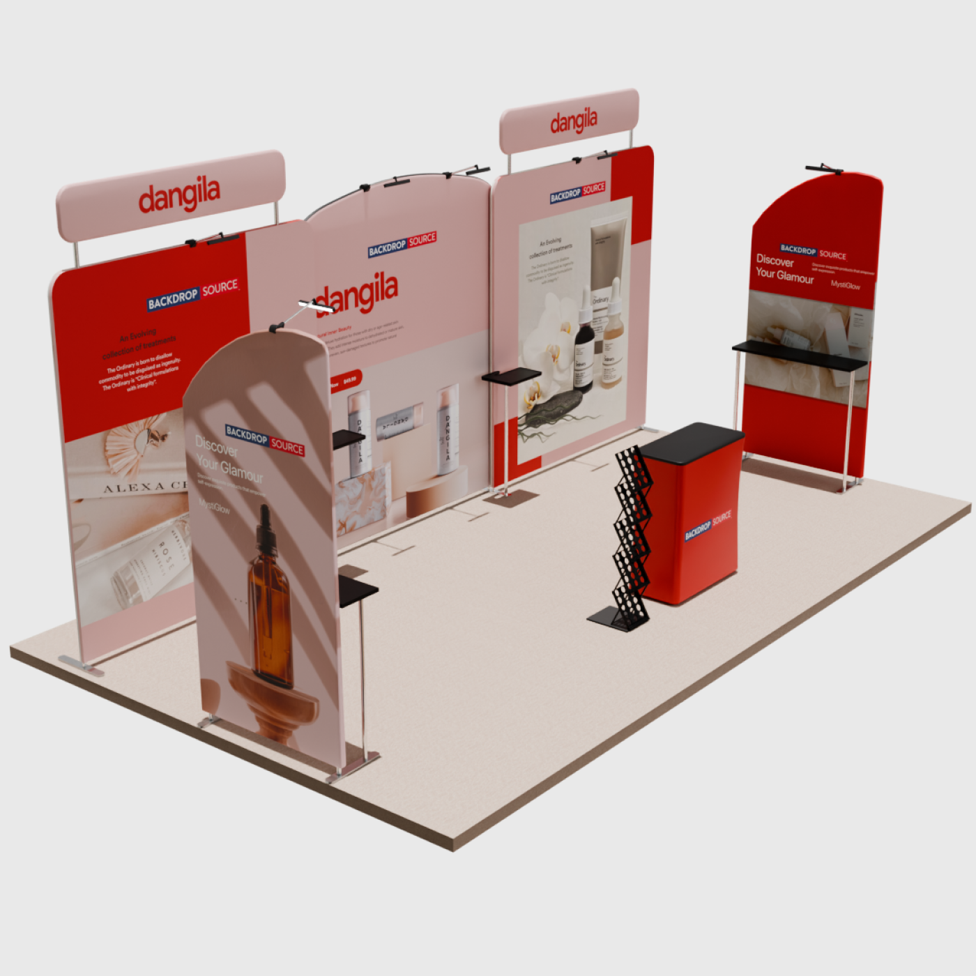 Kit espositivo con fondale dritto 20x10 con piano del tavolo rotondo