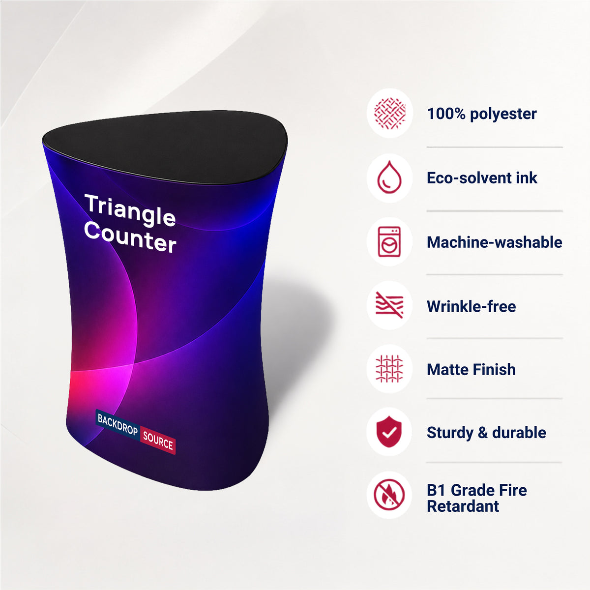 Banco espositivo in tessuto triangolare (per podi e stand espositivi)