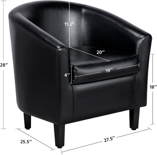 Yaheetech Black Chair, Faux Leather Chairs Armchairs Comfy Barrel Chairs Modern Club Chair Soft Padded Seat Living Room Bedroom Reading Room Waiting Room