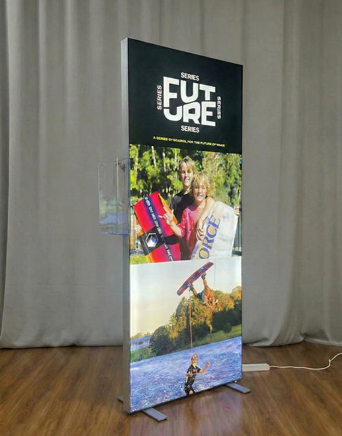 Parete multimediale con fondale in tessuto teso dritto