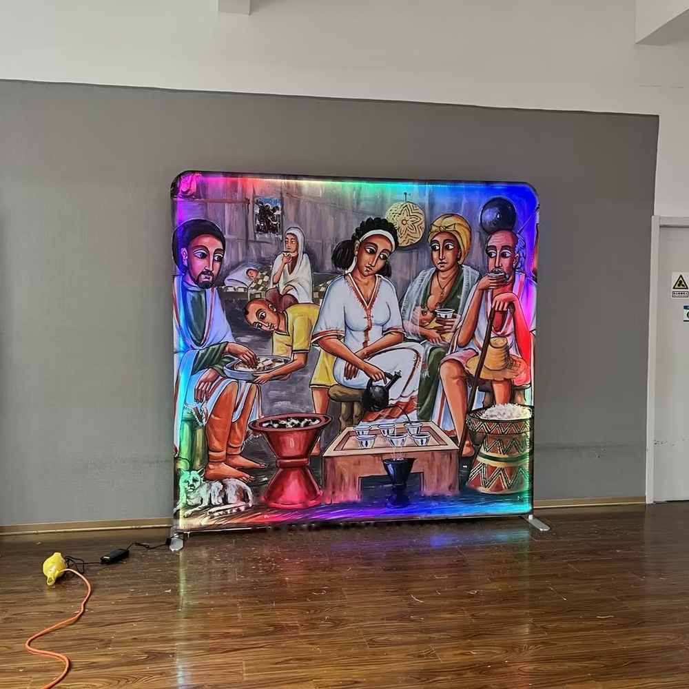 RGB Media Wall - tension fabric backdrop with integrated RGB LED lit frame
