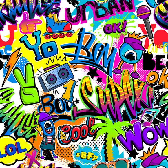 Abstract Seamless Comics Pattern with Palm Tree Backdrop - Backdropsource