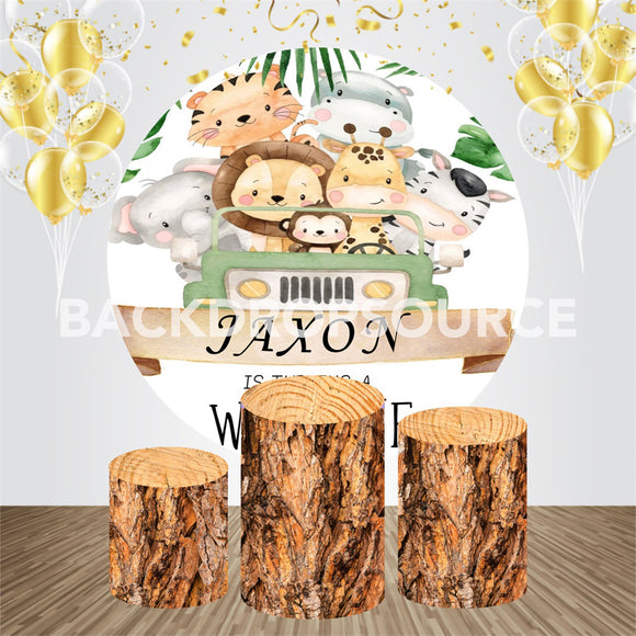 Baby Cartoon Animals Themed Birthday Event Party Round Backdrop Kit - Backdropsource