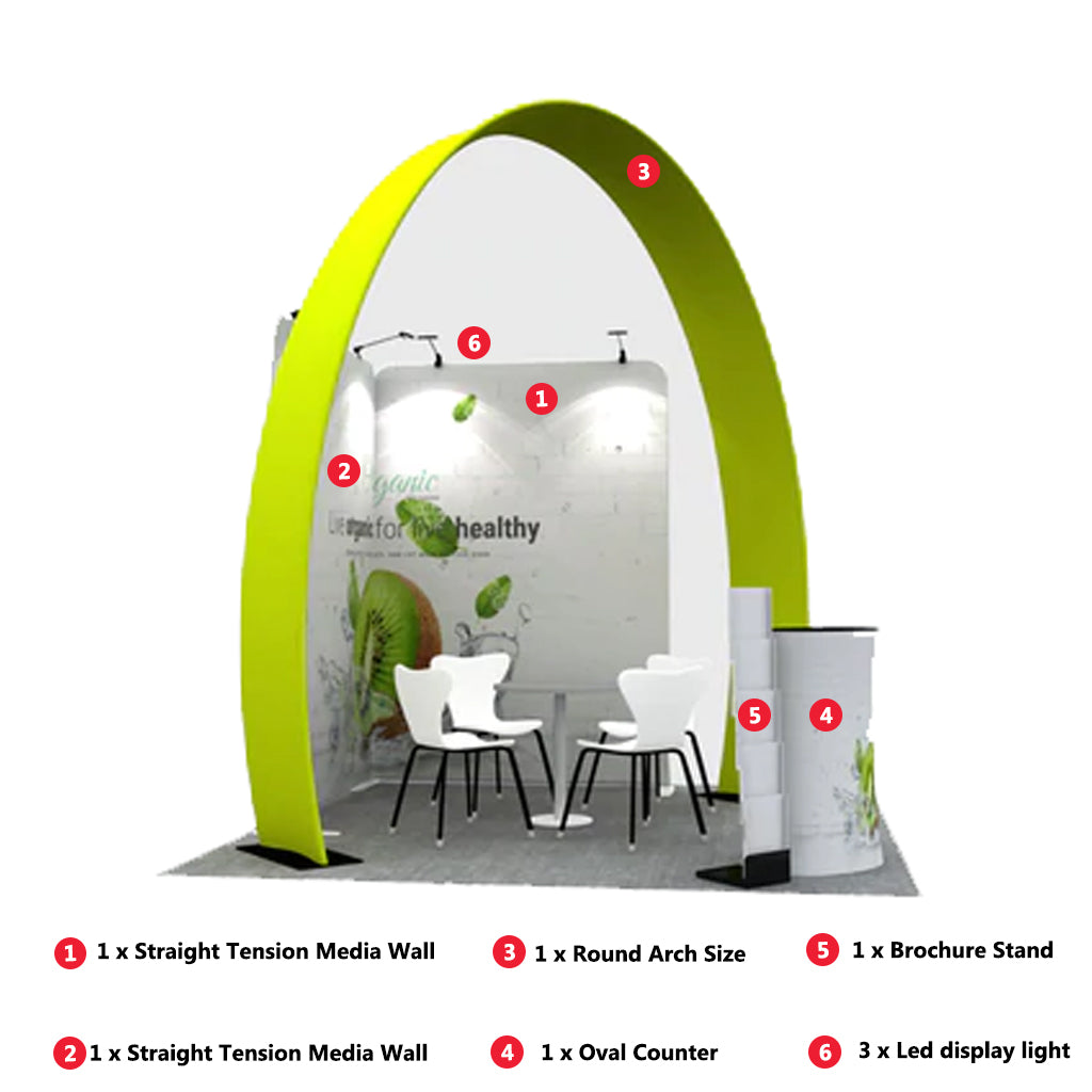 Kit espositivo modulare ad arco a ferro di cavallo per stand larghi 3 m