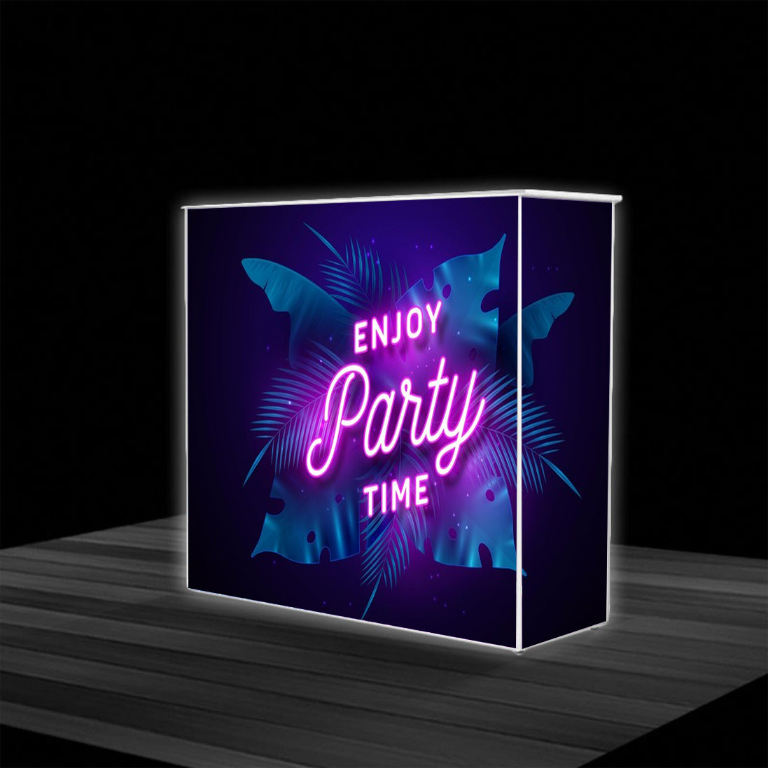 L-Shaped Illuminated Media Wall Set with Counters for 3x3m Booths