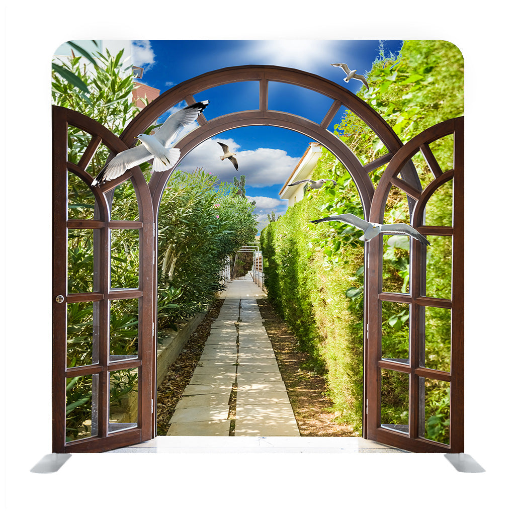 Open Door Arch With Access To The Alley Background Media Wall - Backdropsource